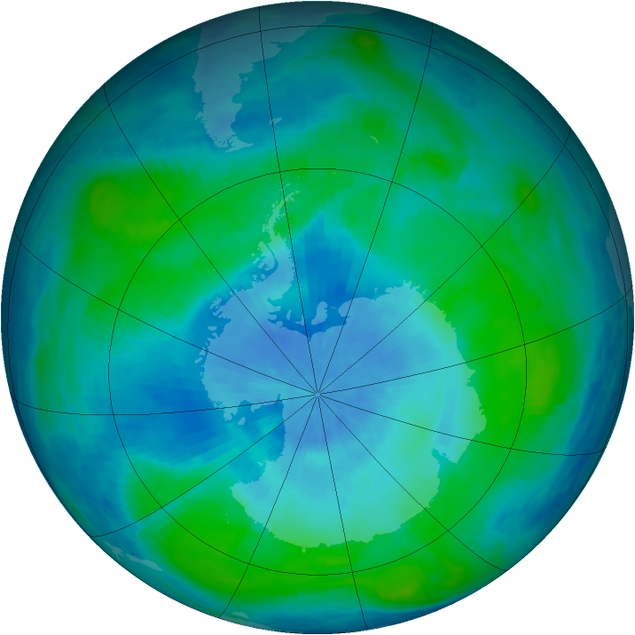 Antarctic ozone map for 23 February 1991